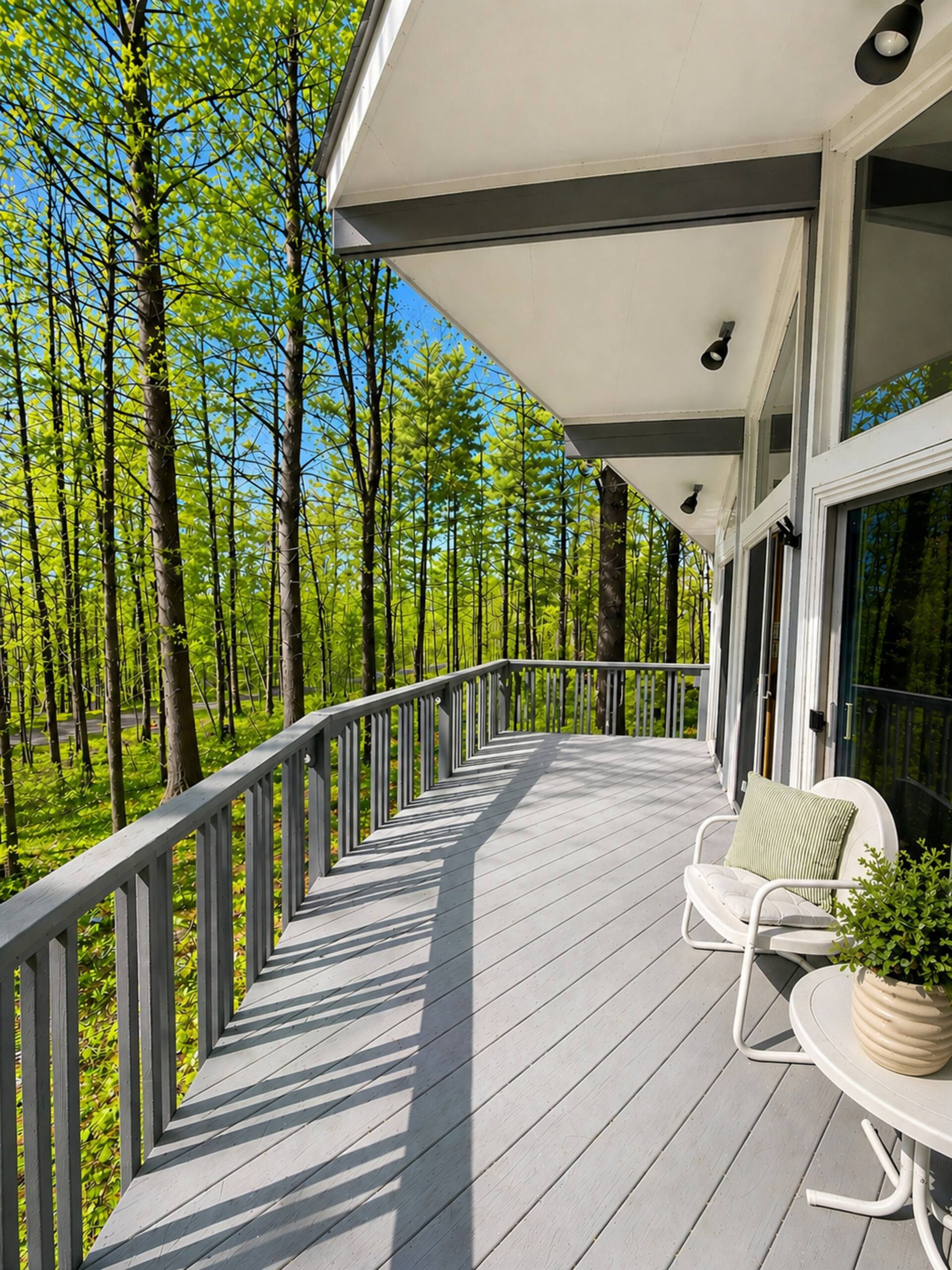 Wraparound deck facing the woods
